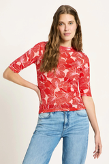 Stehkragenshirt Aus Tencel Print Bloom Red