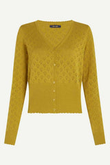 Strickjacke V Heart Ajour BCI Curry Yellow