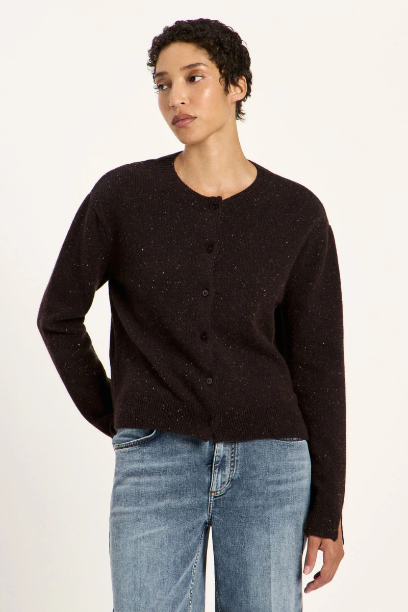 Strickjacke Boxy Bitter Chocolate Tweed