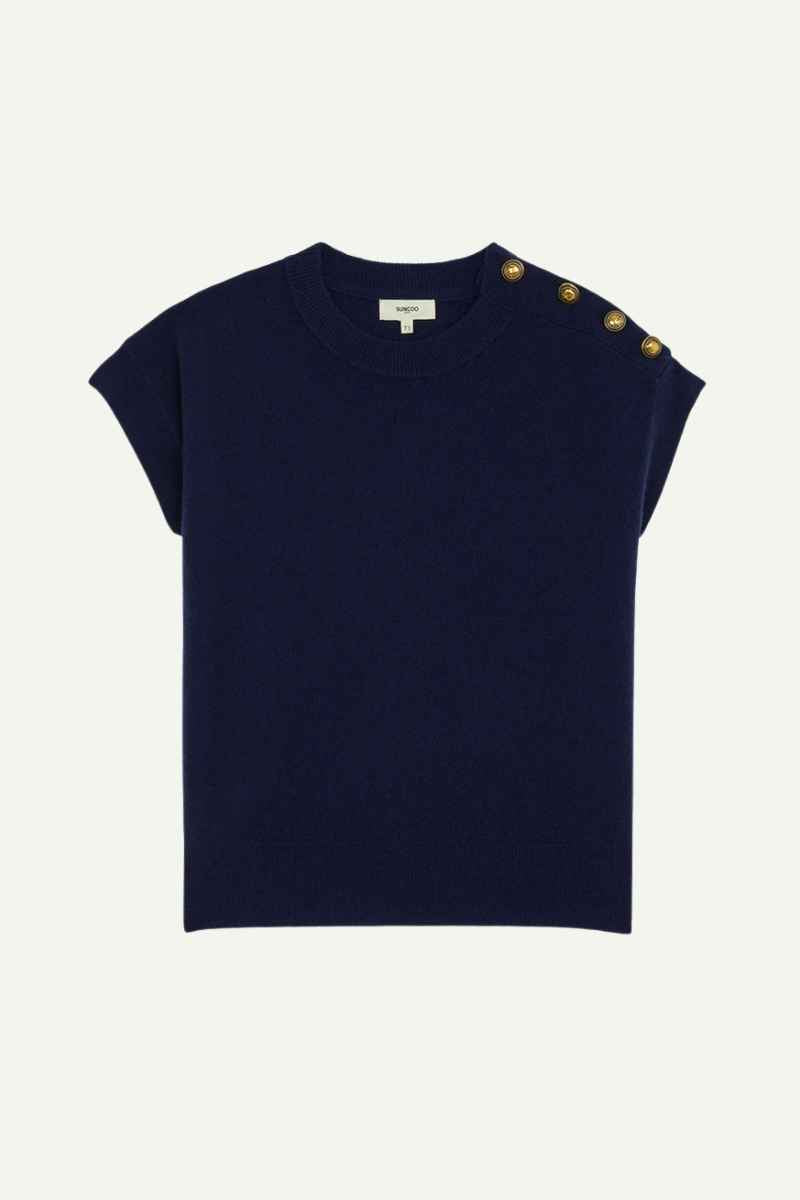 Kurzarm-Pullover Plasca Bleu Nuit