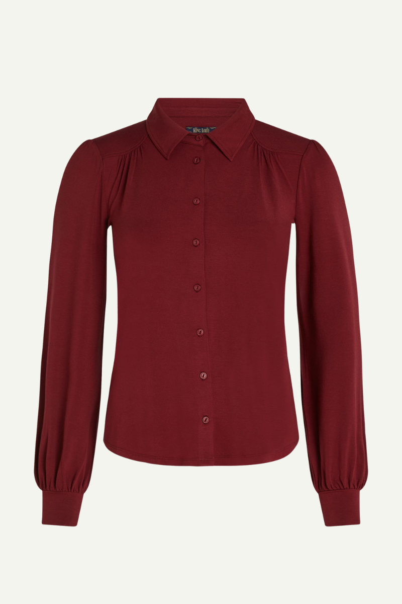 rote retro-inspirierte Bluse von King Louie in weinrot