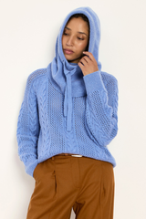 Mütze Balaklava Hoodie GOTS Light Blue Melange