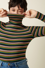 Top Rollneck Frostine Stripe Woodbine Green