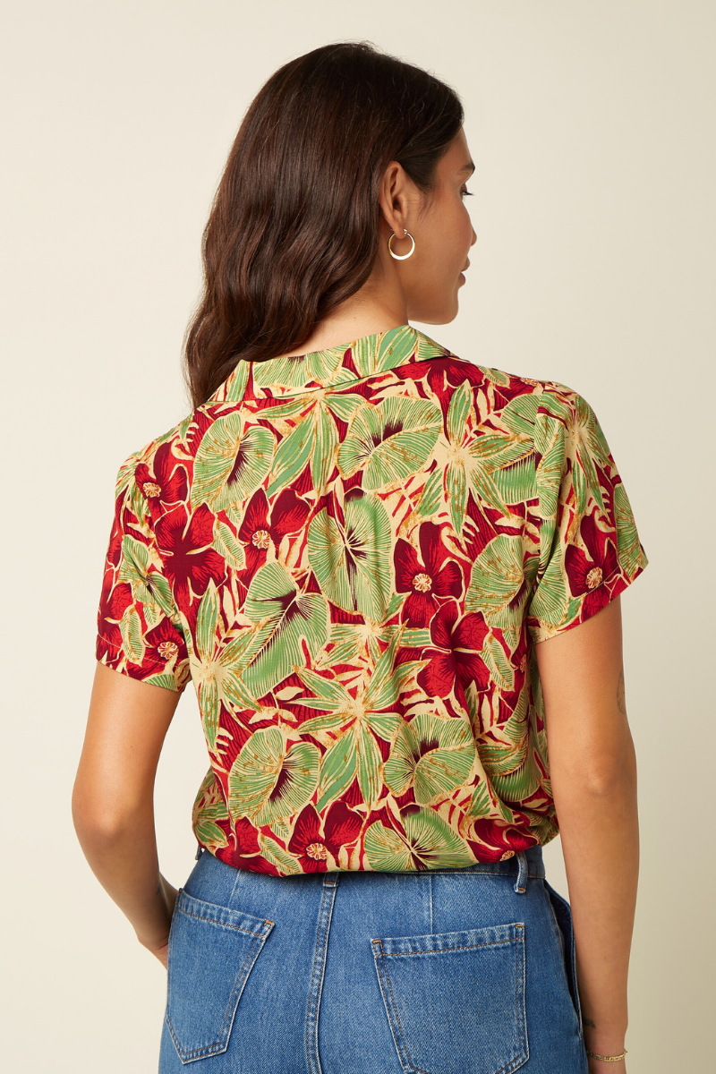 Kurzarm-Bluse mit botanischem Blumen- und Pflanzenprint von King Louie im Youmee.market Bern