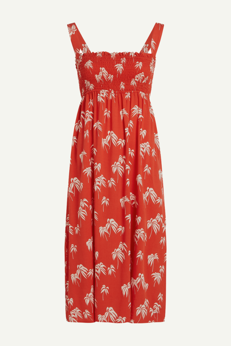 Rotes Sommerkleid mit weissen Palmenmuster von King Louie im Youmee.market Bern