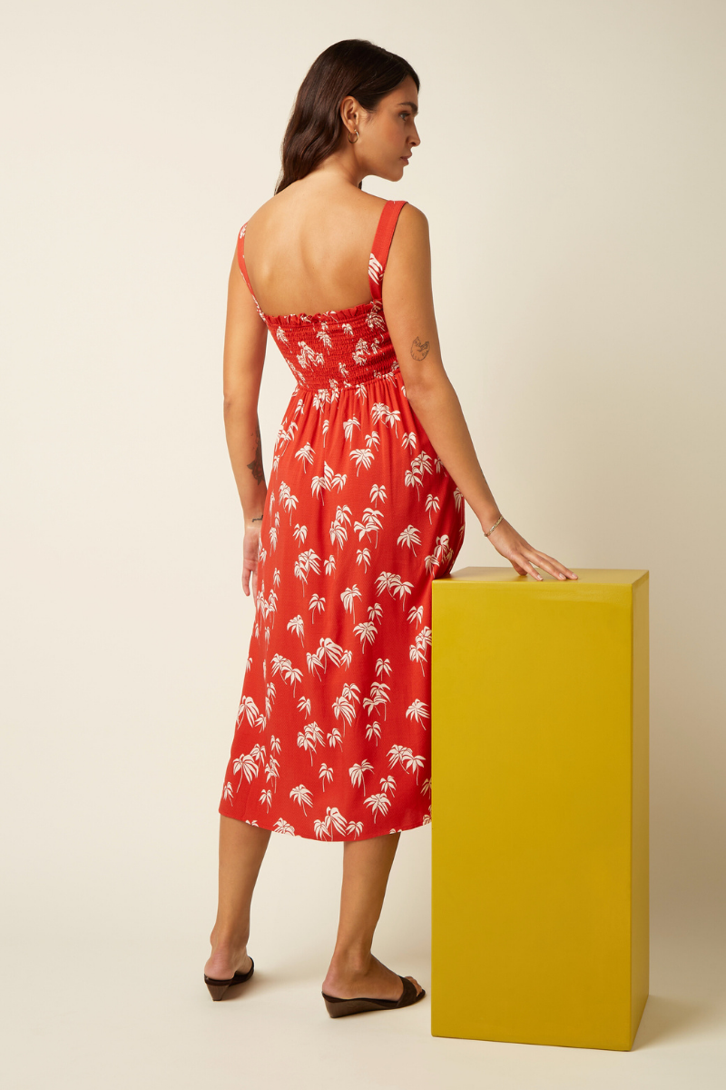 Rotes Sommerkleid mit weissen Palmenmuster von King Louie im Youmee.market Bern