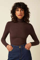 Top Rollneck Uni Rib Chocolate