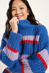 Grobstrickpullover Blue Violet Stripe