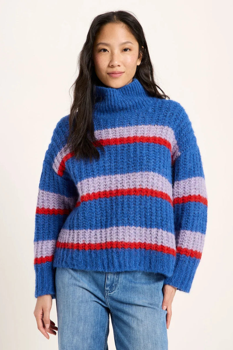 Grobstrickpullover Blue Violet Stripe