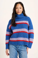 Grobstrickpullover Blue Violet Stripe