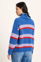 Grobstrickpullover Blue Violet Stripe