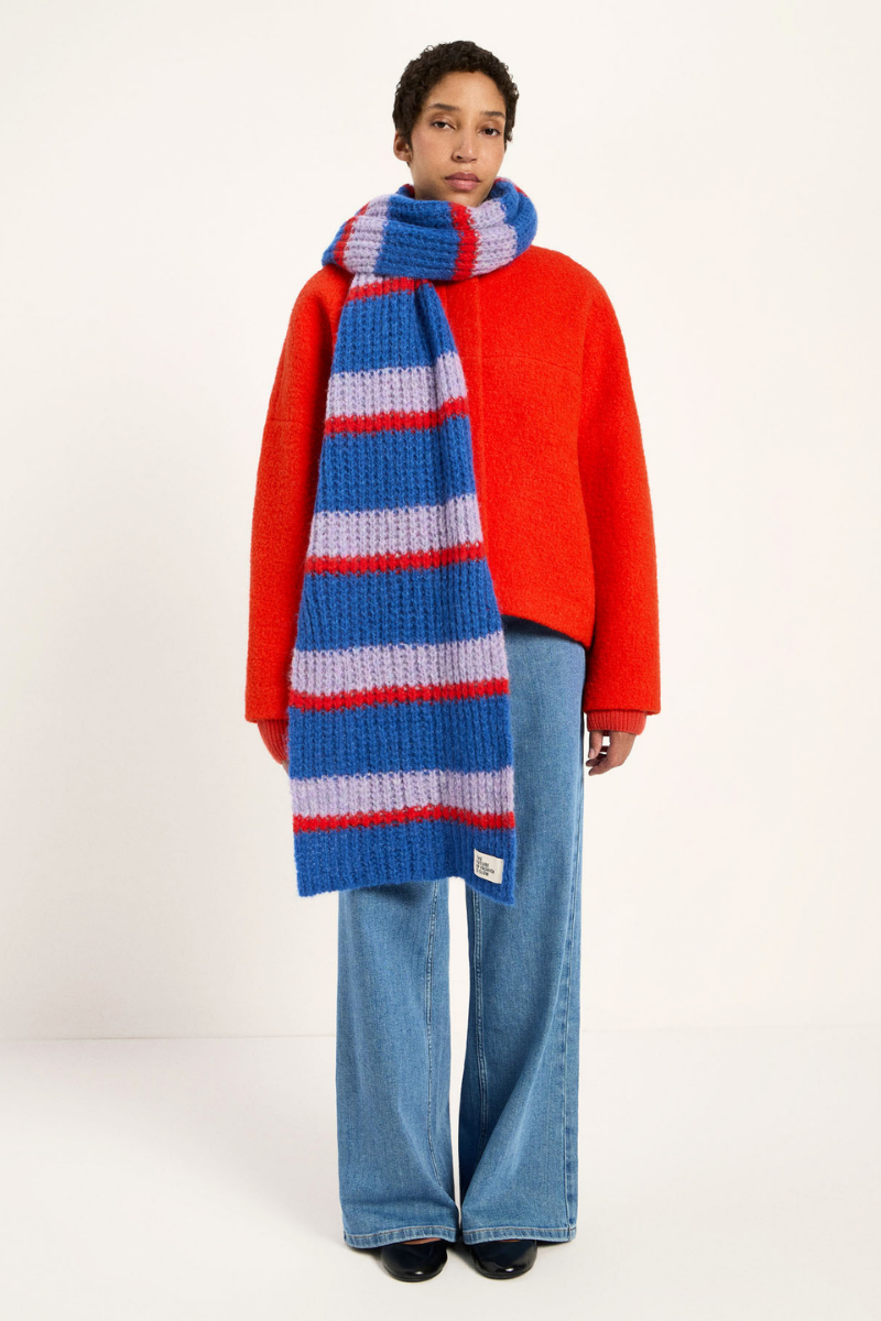 Schal Grobstrick Blue Violet Stripe