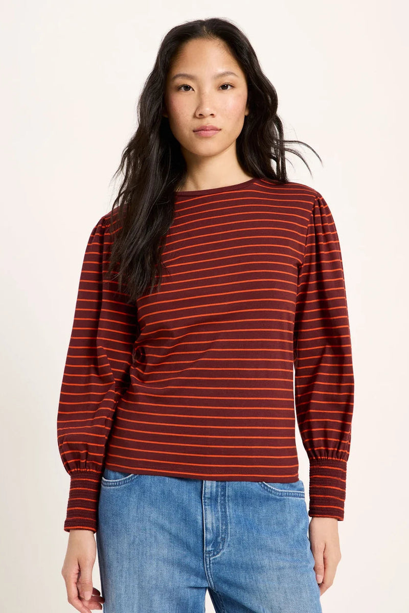 Langarmshirt Red Stripes Mahagony Fire