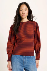 Langarmshirt Red Stripes Mahagony Fire