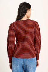 Langarmshirt Red Stripes Mahagony Fire