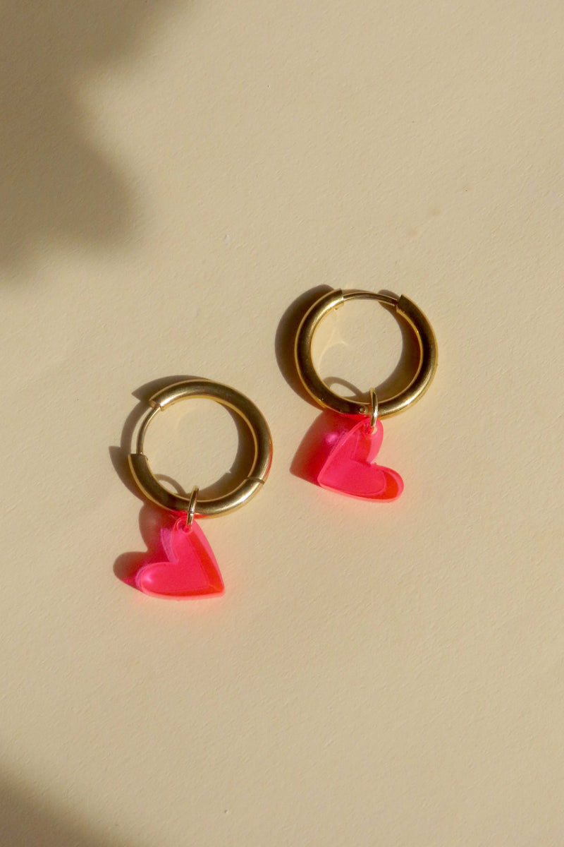 Ohrschmuck Heart Hoops Neonpink