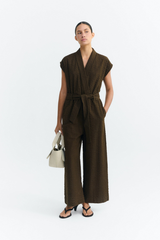 Jumpsuit Wood Seersucker Malawi Brown