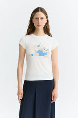 Thinking MU Mirna Meowrobics Damen T-Shirt in Weiss aus Bio-Baumwolle mit Katzen-Print – Youmee.market Schweiz
