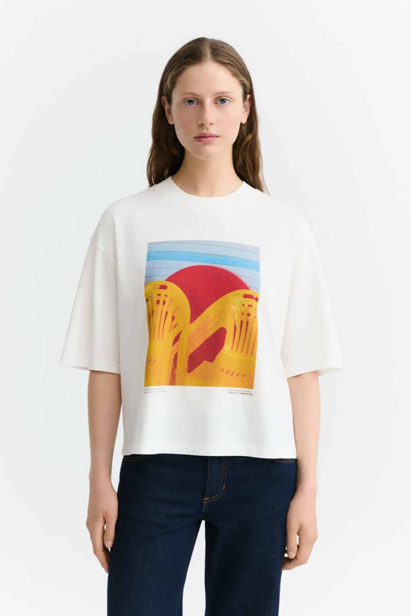Thinking MU Lena Yosigo Damen T-Shirt in Weiss aus Bio-Baumwolle mit farbigem Fotoprint – Youmee.market Schweiz