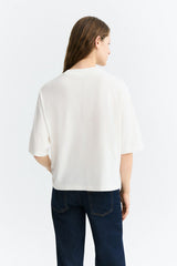 Thinking MU Lena Yosigo Damen T-Shirt in Weiss mit Oversized Passform Rückansicht – Youmee.market Schweiz