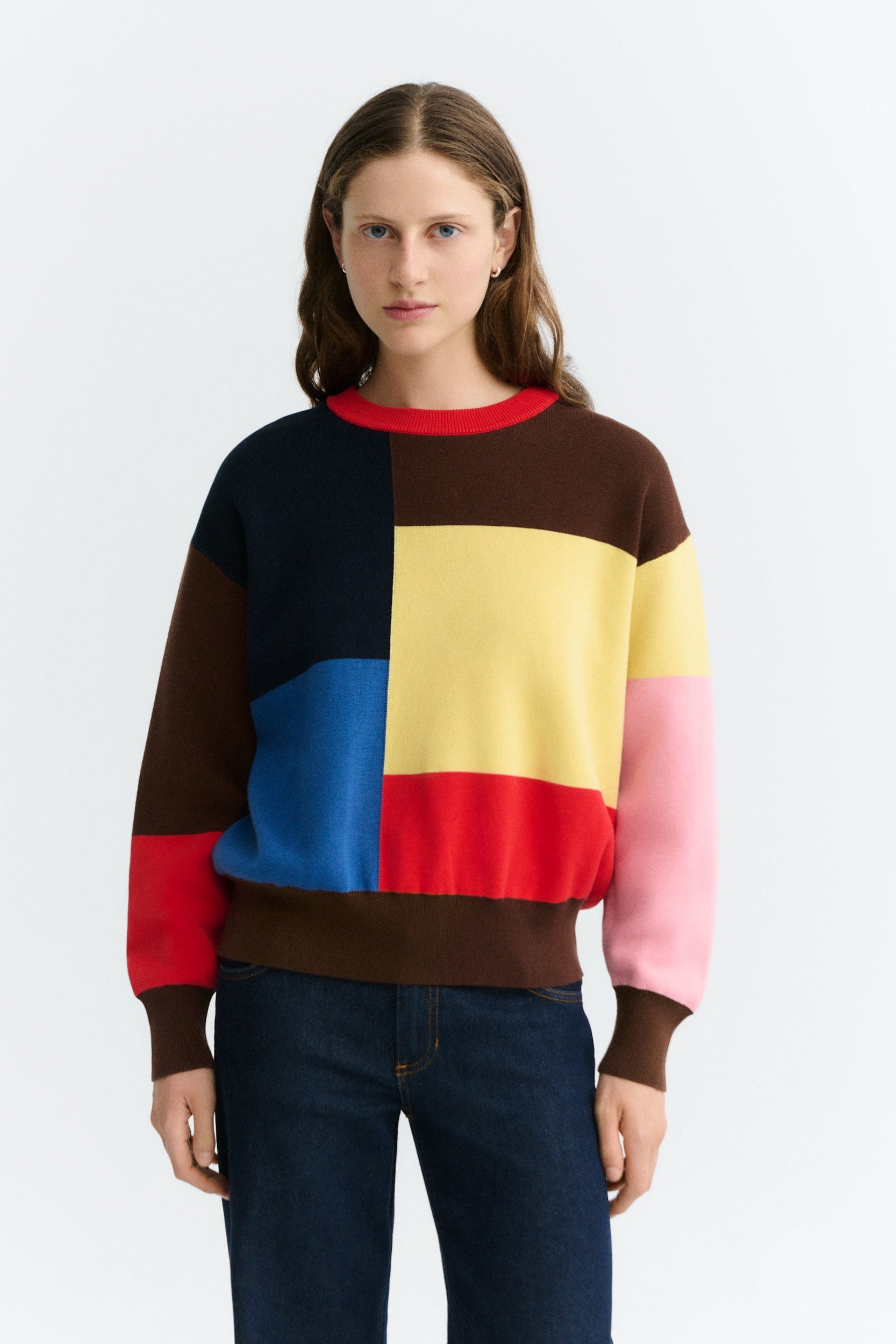 Hauptbild: Thinking MU Petra Colors Damen Pullover Multicolor aus Bio-Baumwolle mit Colorblock-Design – Youmee.market Schweiz