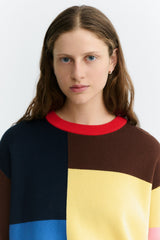 Thinking MU Petra Colors Pullover Damen mit buntem Colorblock-Muster und Rundhalsausschnitt