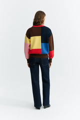 Thinking MU Petra Colors Damen Pullover Multicolor Rückansicht mit buntem Blockmuster
