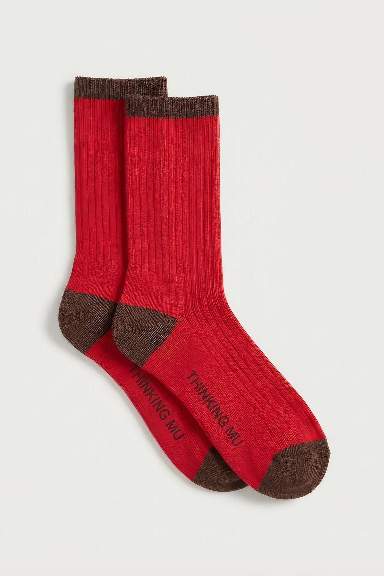 Thinking MU Axel Socken Rot aus Bio-Baumwolle mit brauner Ferse Spitze und Schaft – Youmee.market Schweiz