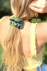 Scrunchie CHOUCHOU SABRINA - Green Flowers