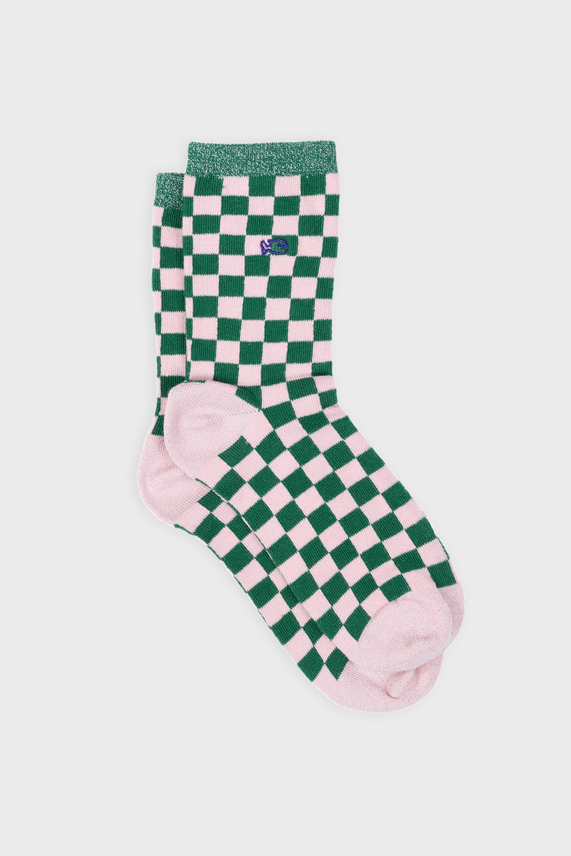 Socken Karos Green and Babyblush