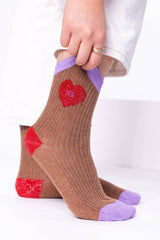 Socken Heart Brown and Lilacred