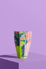 Jesmonit Vase marmoriert in Koralle und Flieder