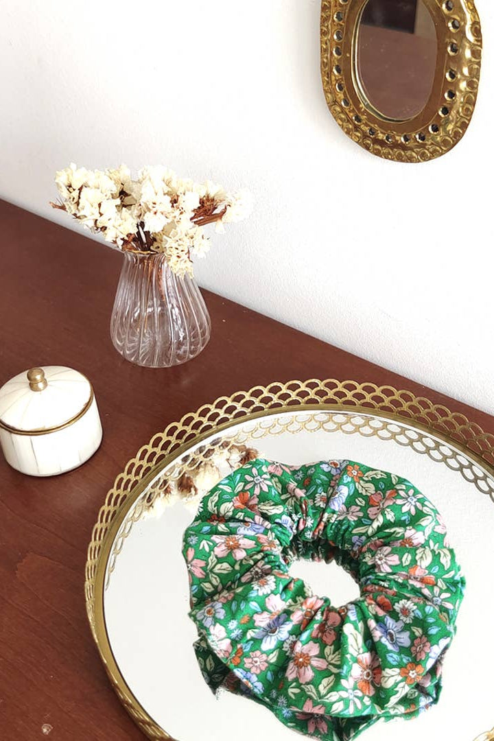 Scrunchie CHOUCHOU MARCY - Flowers Green and Blush