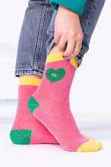 Socken Heart Grenn and Blush