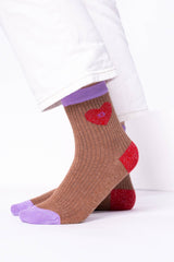 Socken Heart Brown and Lilacred