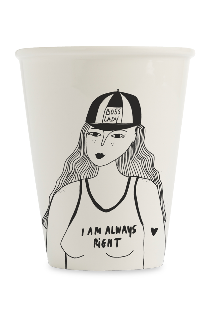 Keramiktasse weiss von helen b mit boss lady Illistration