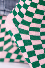 Socken Karos Green and Babyblush