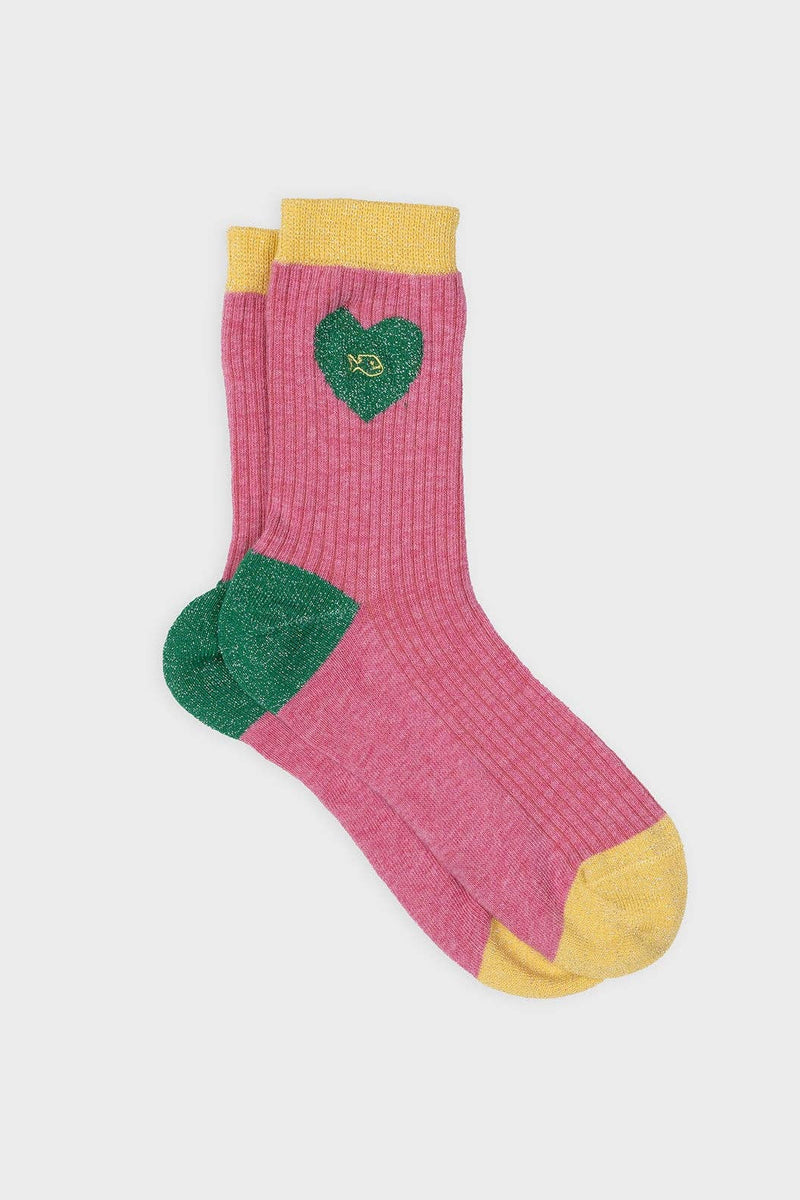 Socken Heart Grenn and Blush