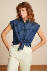 Bluse Knot Daytrip Denim Blue