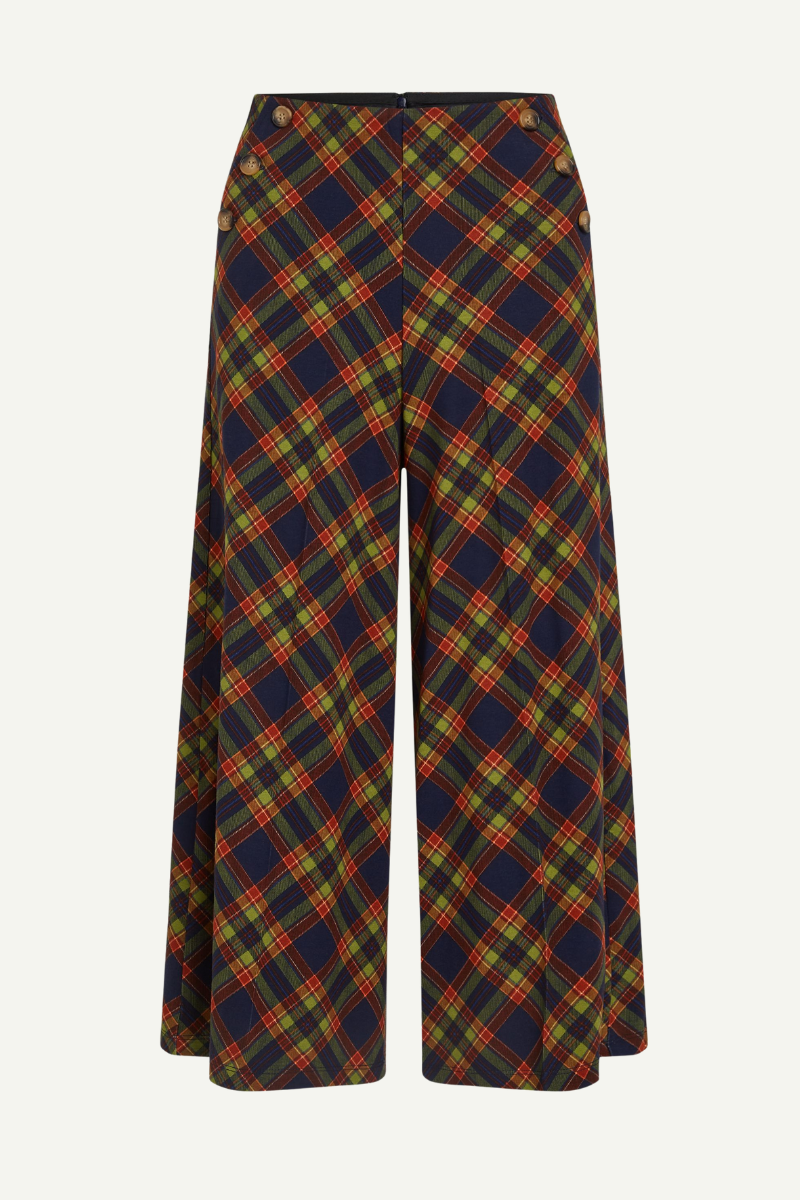 weite Culotte Hose mit kariertem Tartan Muster