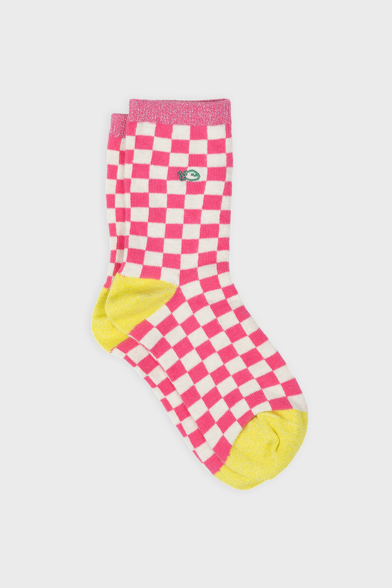 karierte socken pink weiss gelb