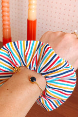 Scrunchie PAULINE - Striped in Blue, Yellow and Red