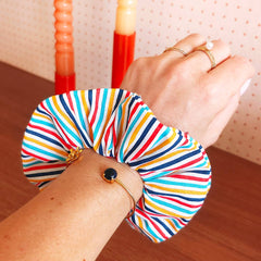 Scrunchie PAULINE - Striped in Blue, Yellow and Red