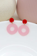 Ohrschmuck Colorblock Circle Red Blush