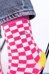 karierte socken pink weiss gelb