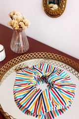 Scrunchie PAULINE - Striped in Blue, Yellow and Red