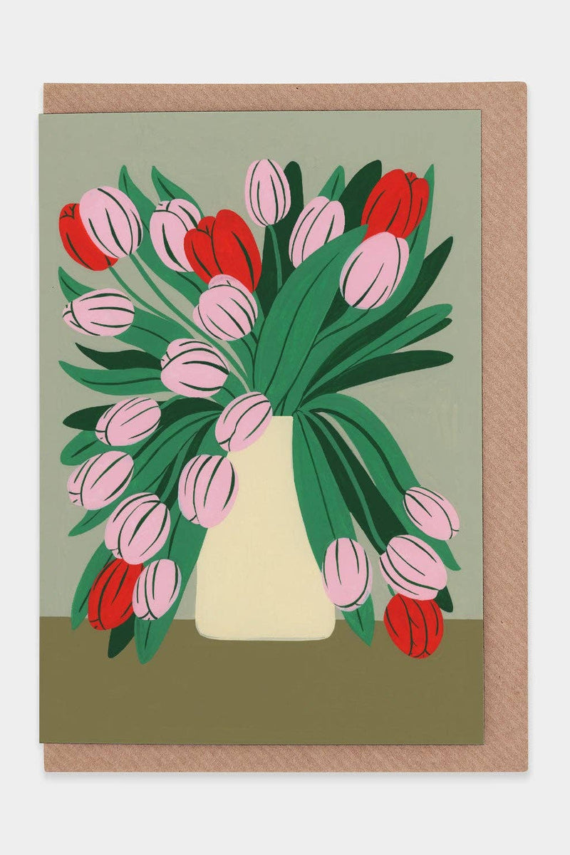 Postkarte mit rosa Tulpen