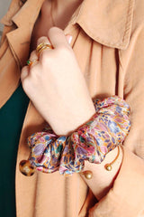 Scrunchie LOUISE - Ocker Flowers and Gold