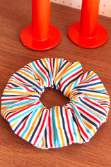 Scrunchie PAULINE - Striped in Blue, Yellow and Red