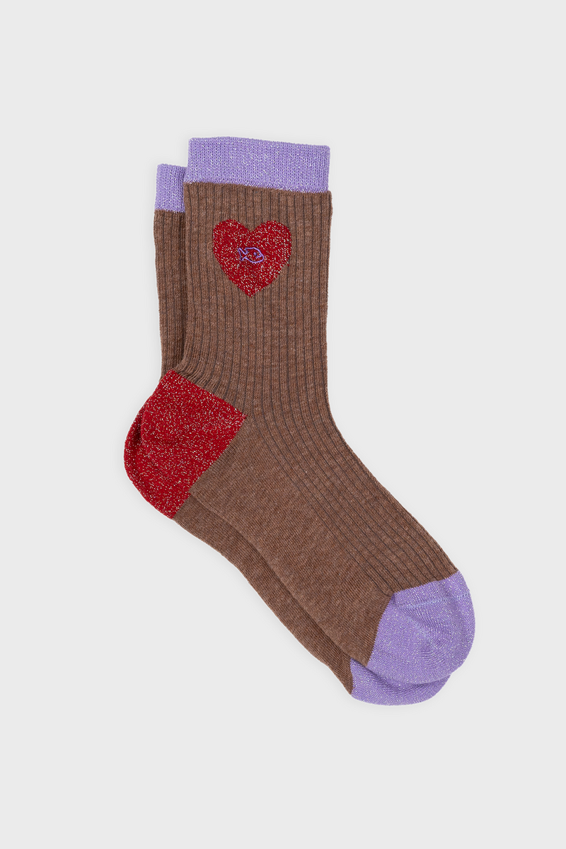 Socken Heart Brown and Lilacred